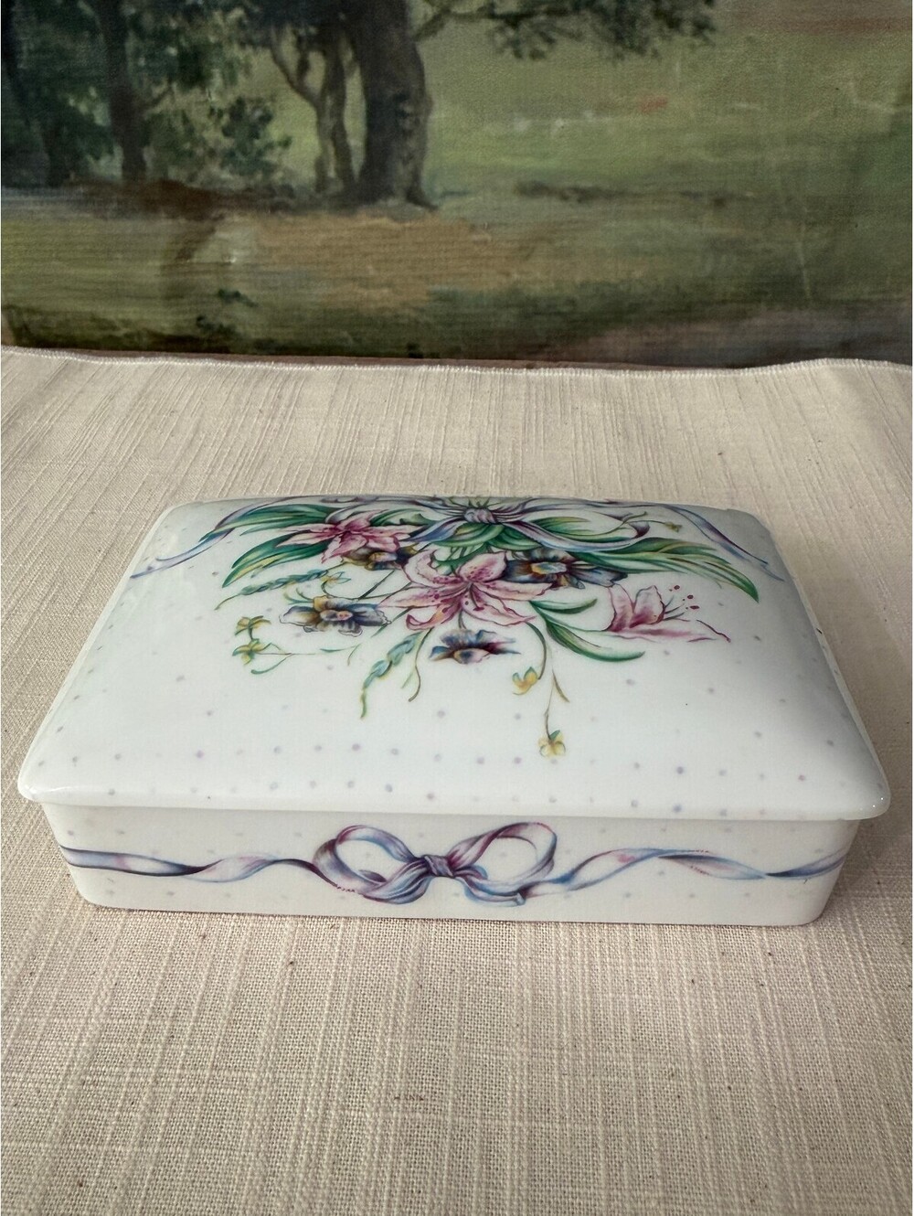 Vintage Porcelain Horchow Trinket Box Playing Cards Japan Cottagecore